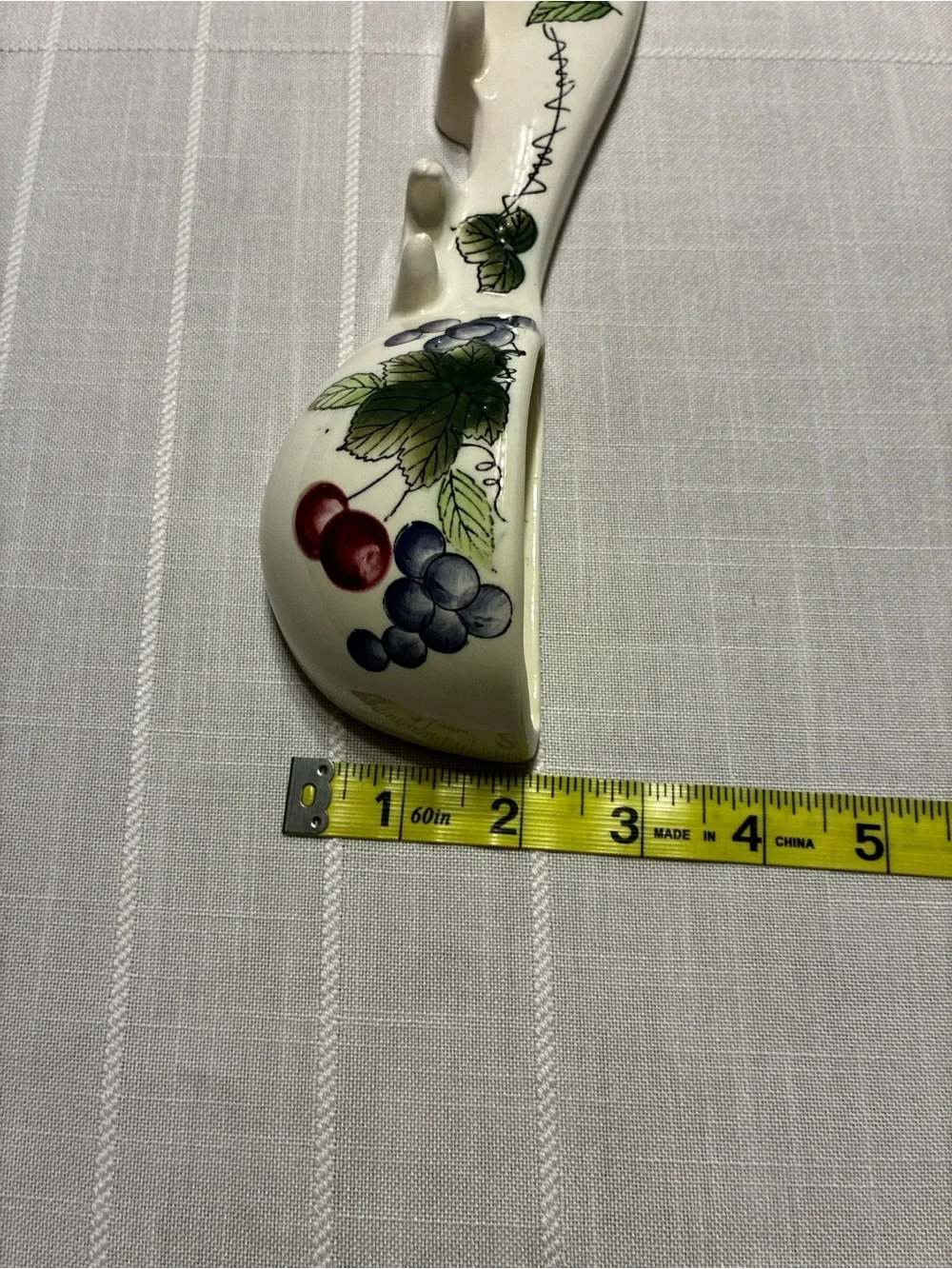 Vintage Ceramic Spoon Wall-pocket Utensil Holder with Fruit Motif